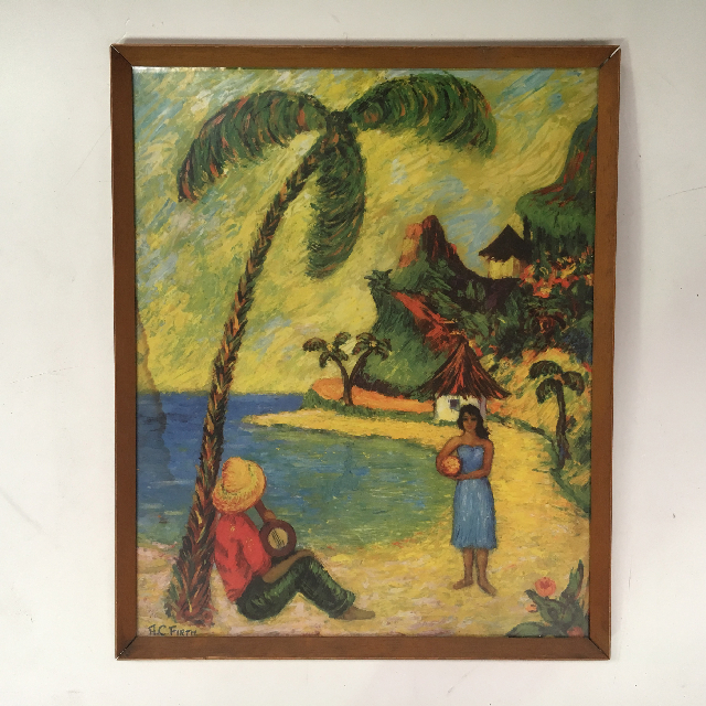 ARTWORK, Tropical Landscape (Medium) - Blue Girl & Palm Tree